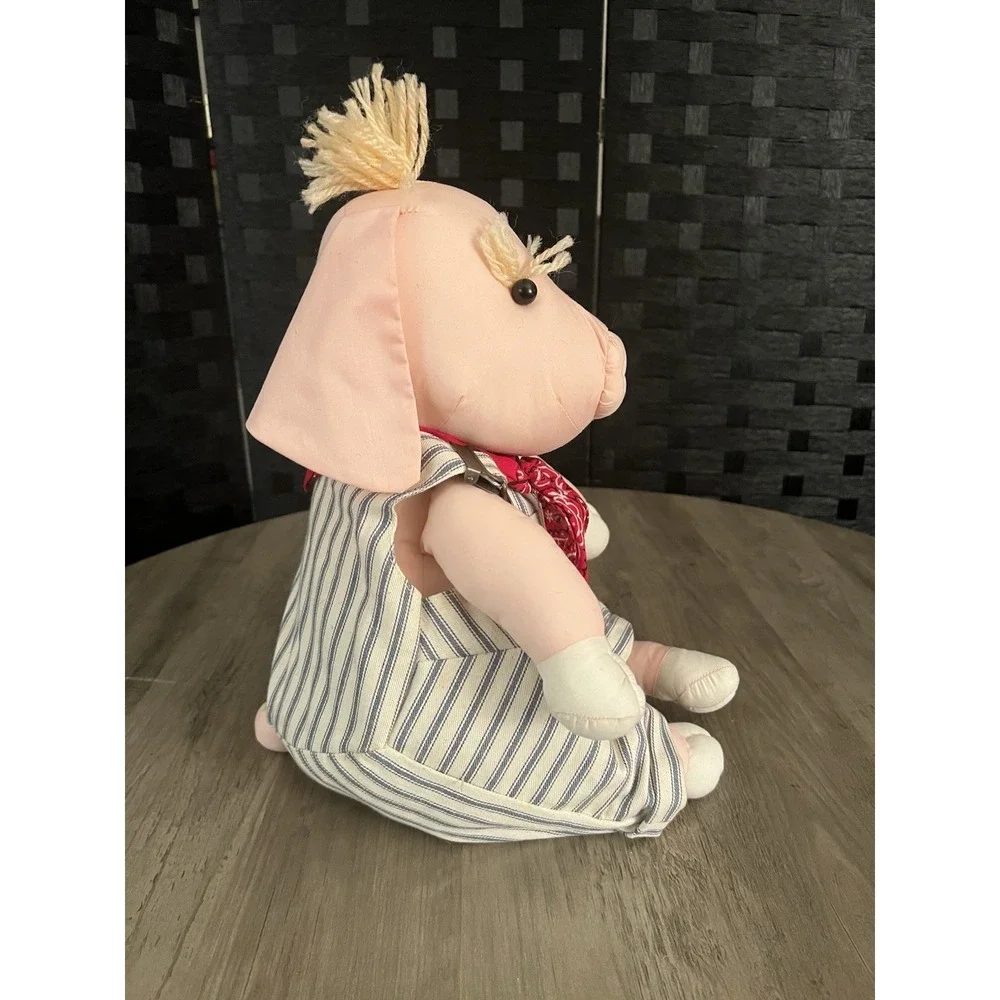 Vintage Stuffed Pig w/ Overalls Bandana Country Farm Rural Decor Excellent Cond!